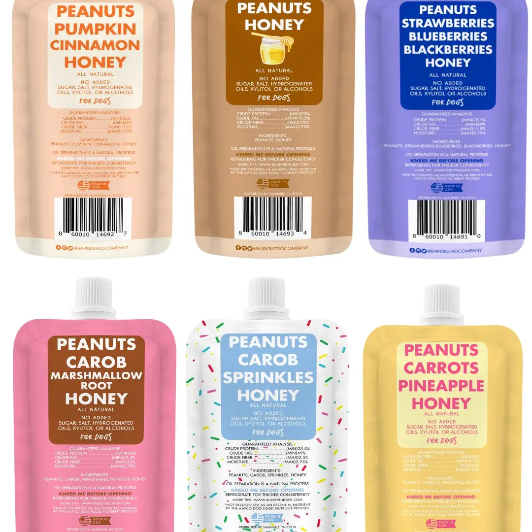 Buddy Budder Dog Peanut Butter - 4oz Squeeze Packs Mixed Flavor Budder - TOODIPET
