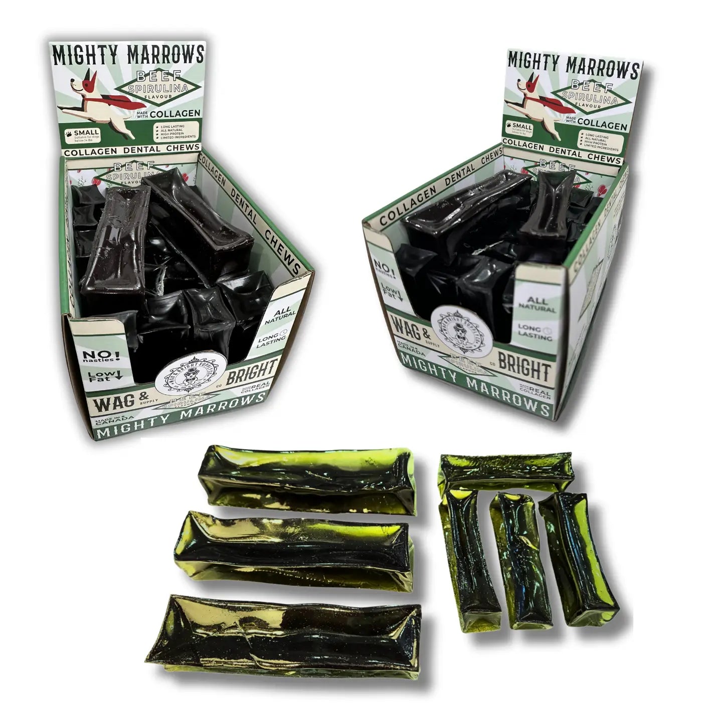 Mighty Marrows - Collagen Dental Chews Spirulina Beef puppy - TOODIPET
