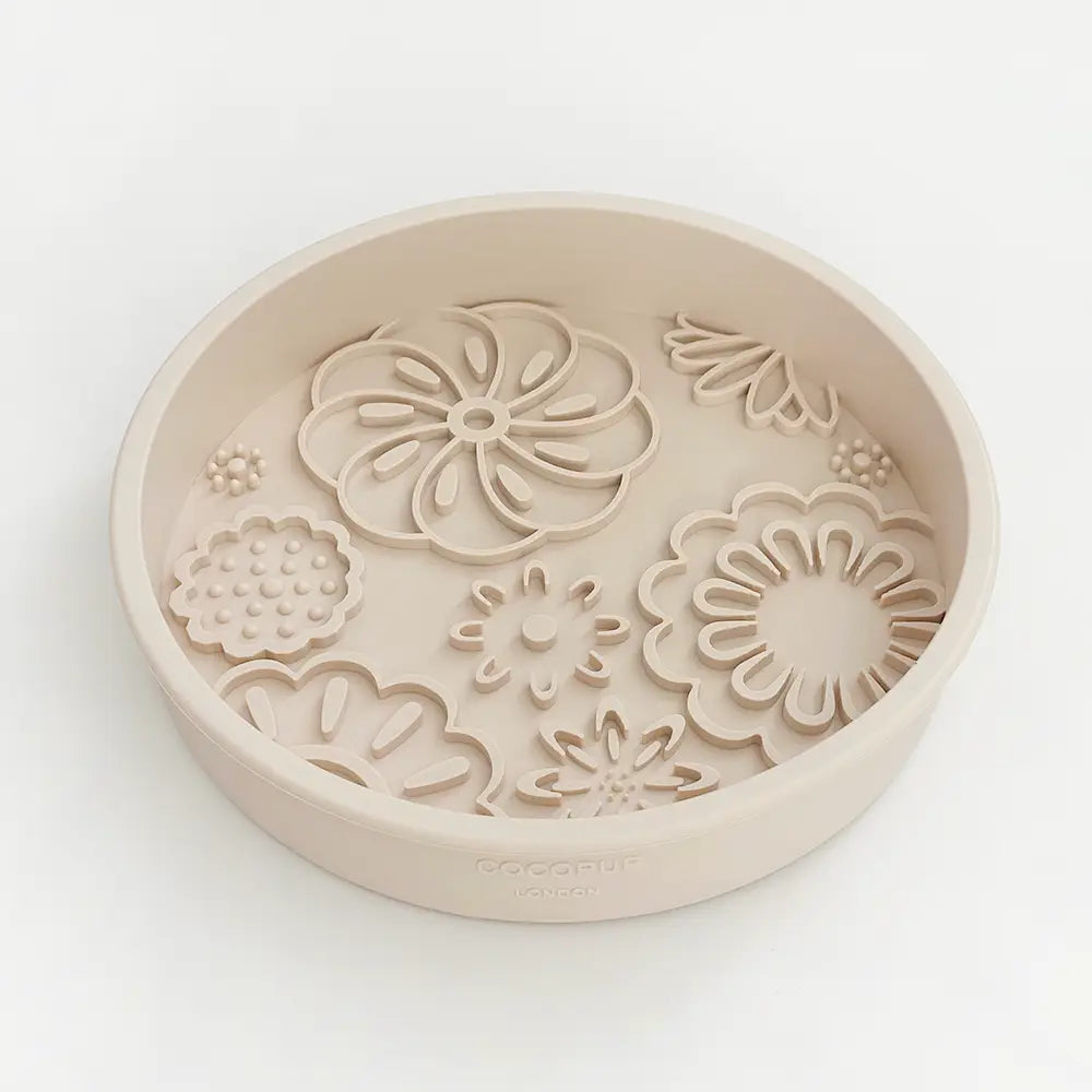 Silicone Slow Feed Puppy Dog Bowl - Baby Pink Flowers