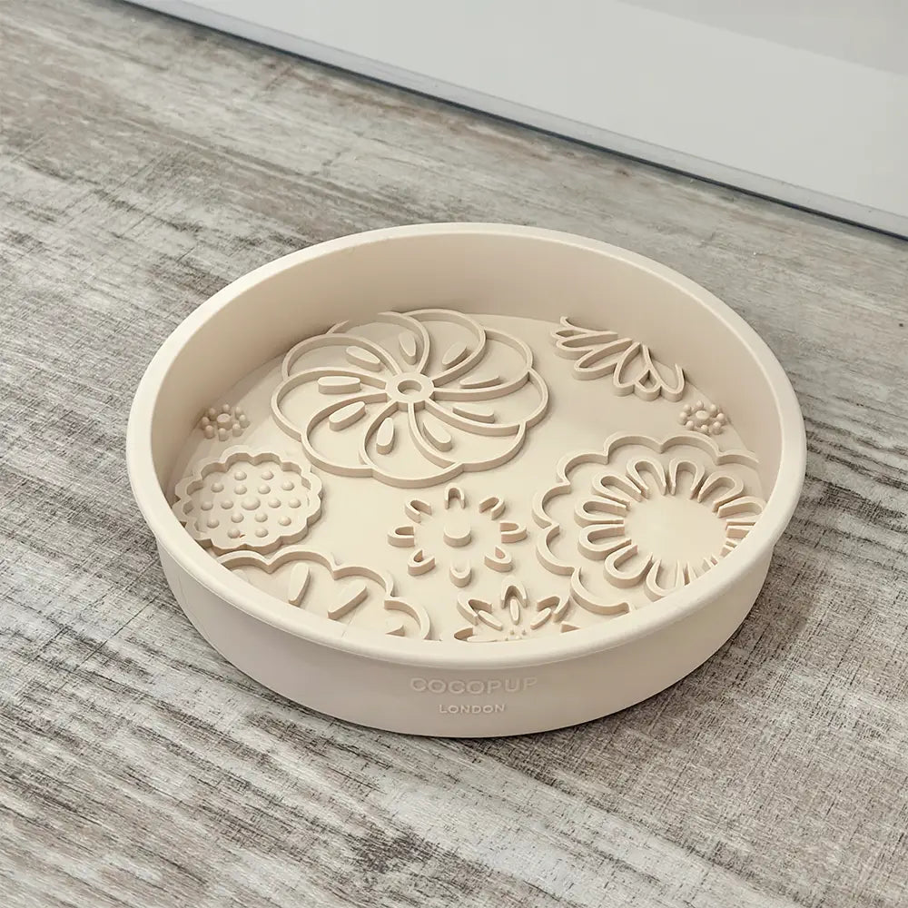 Silicone Slow Feed Puppy Dog Bowl - Baby Pink Flowers