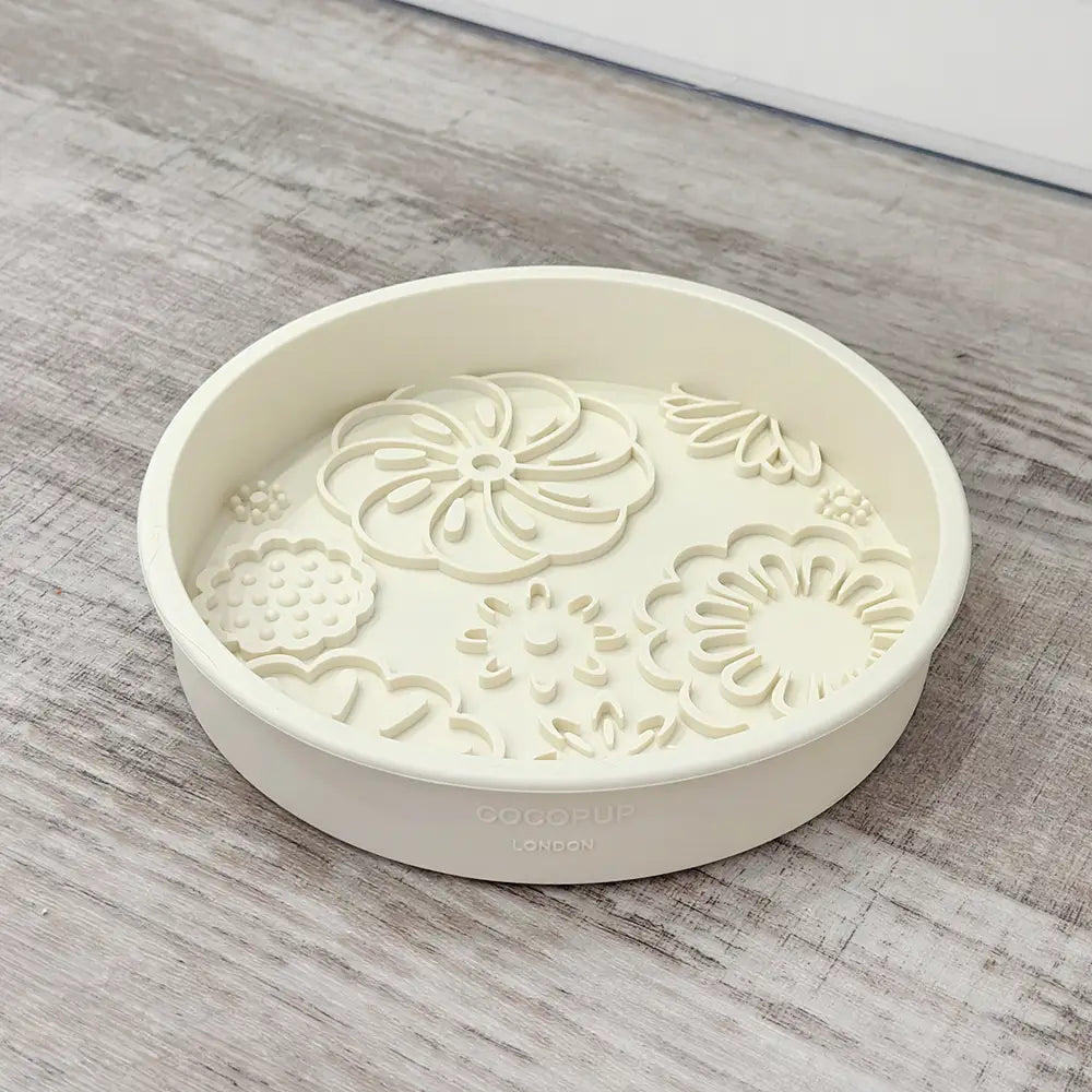 Silicone Slow Feed Puppy Dog Bowl - Cream Flowers