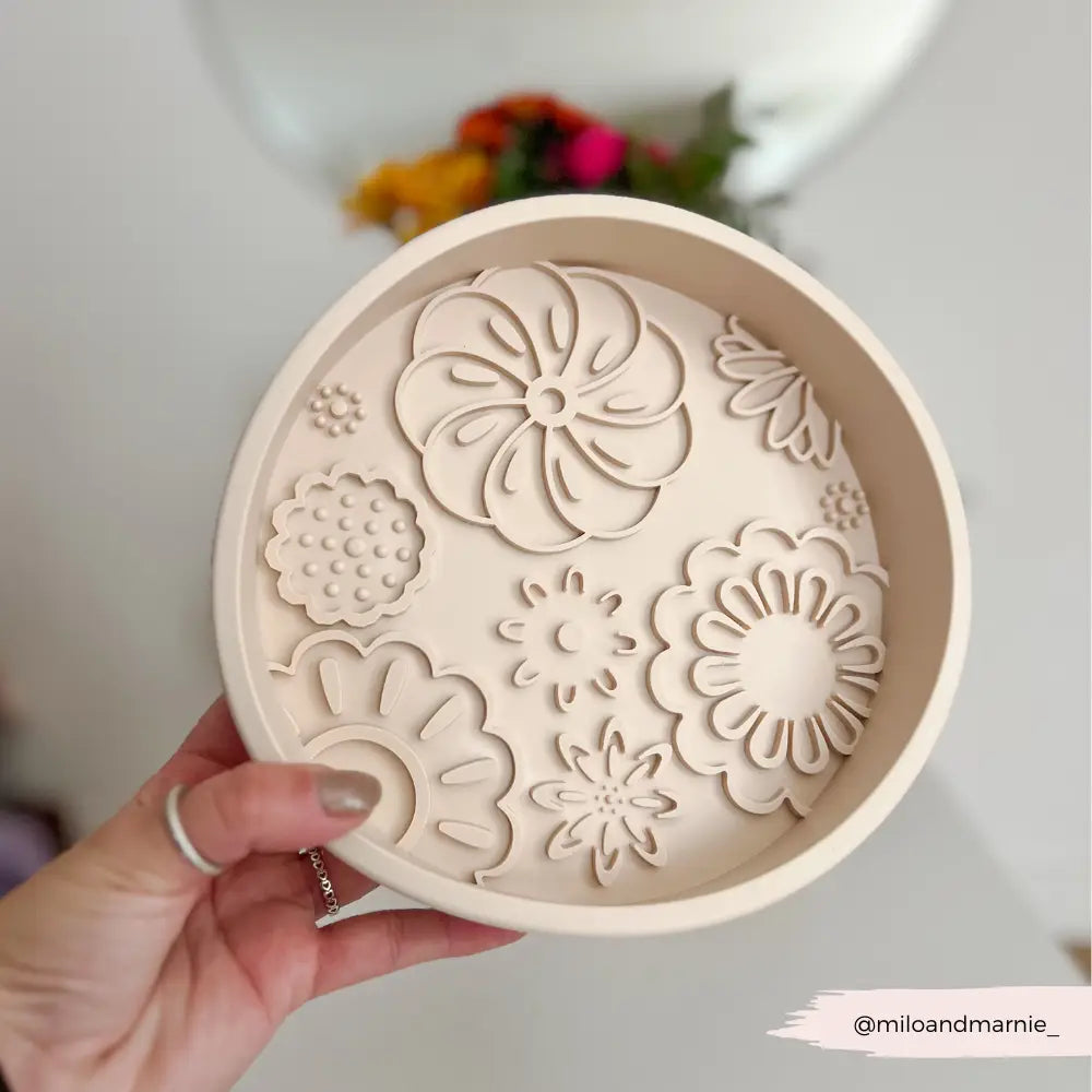 Silicone Slow Feed Puppy Dog Bowl - Baby Pink Flowers