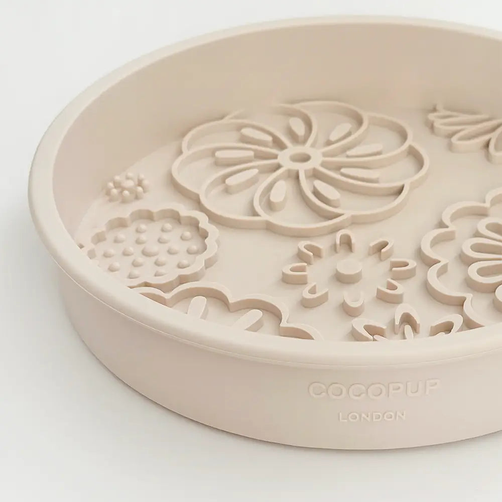 Silicone Slow Feed Puppy Dog Bowl - Baby Pink Flowers