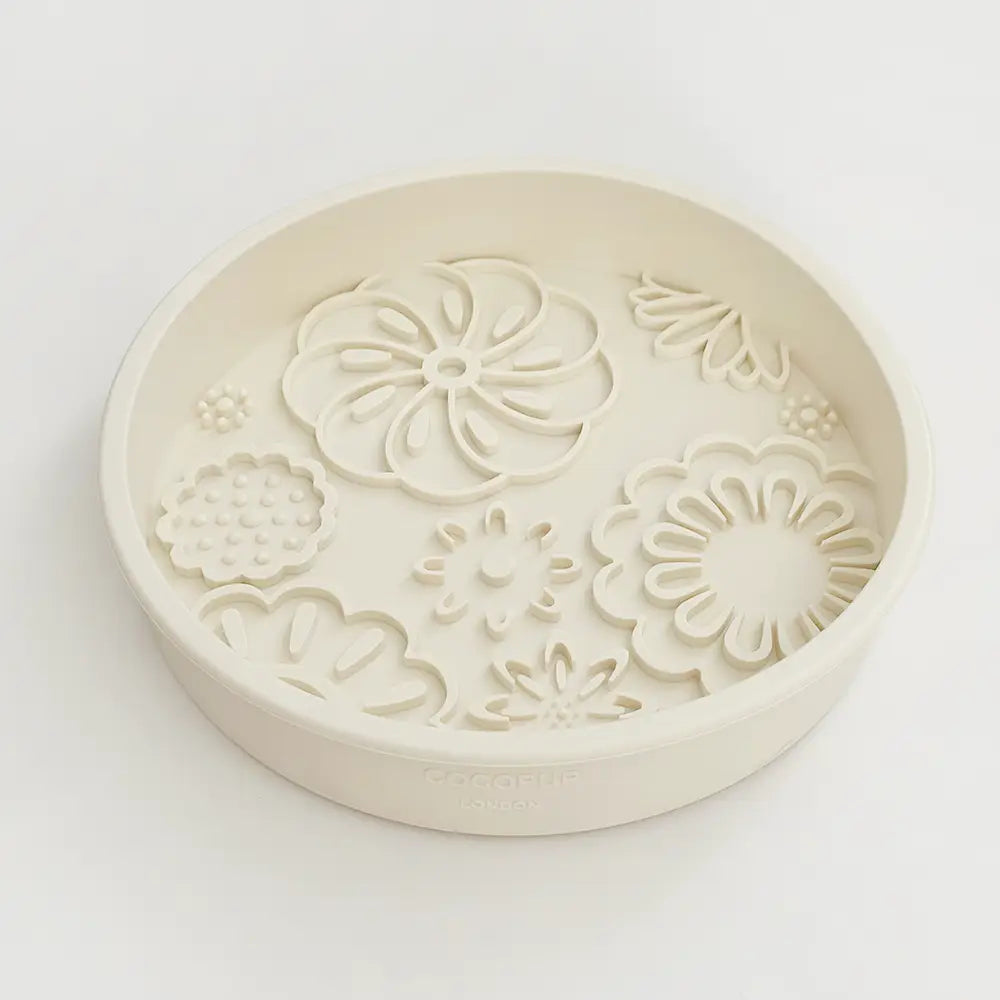 Silicone Slow Feed Puppy Dog Bowl - Cream Flowers