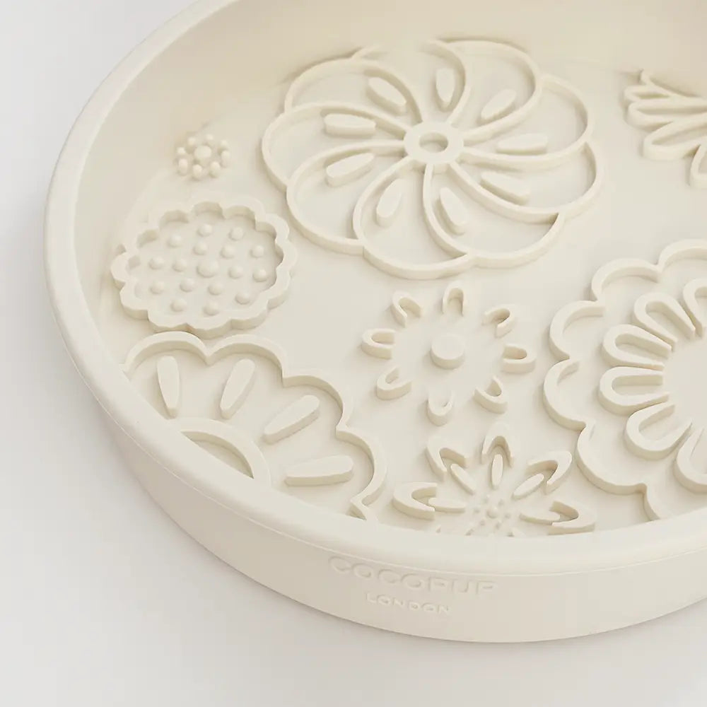 Silicone Slow Feed Puppy Dog Bowl - Cream Flowers