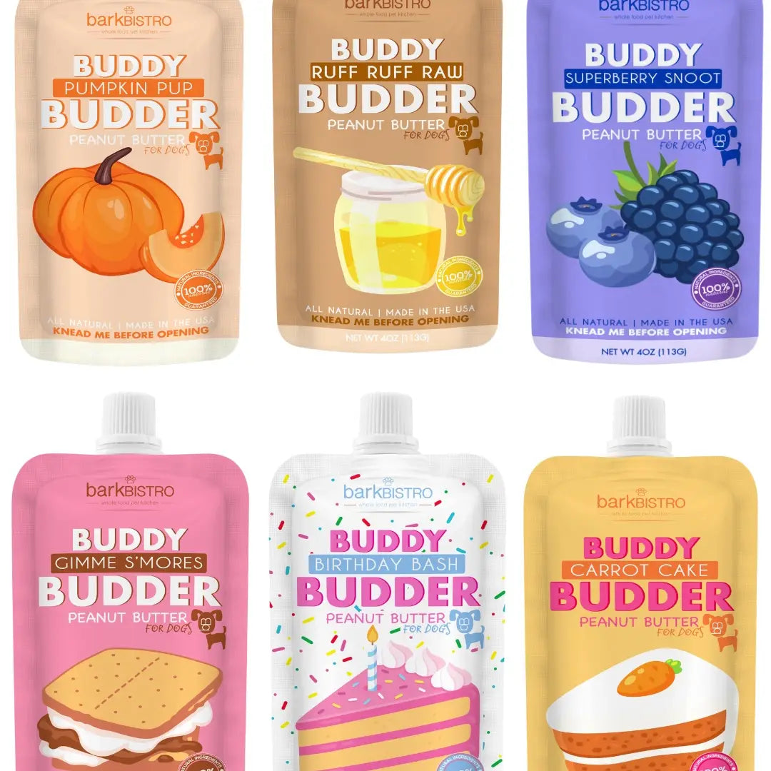 Buddy Budder Dog Peanut Butter - 4oz Squeeze Packs Mixed Flavor Budder - TOODIPET